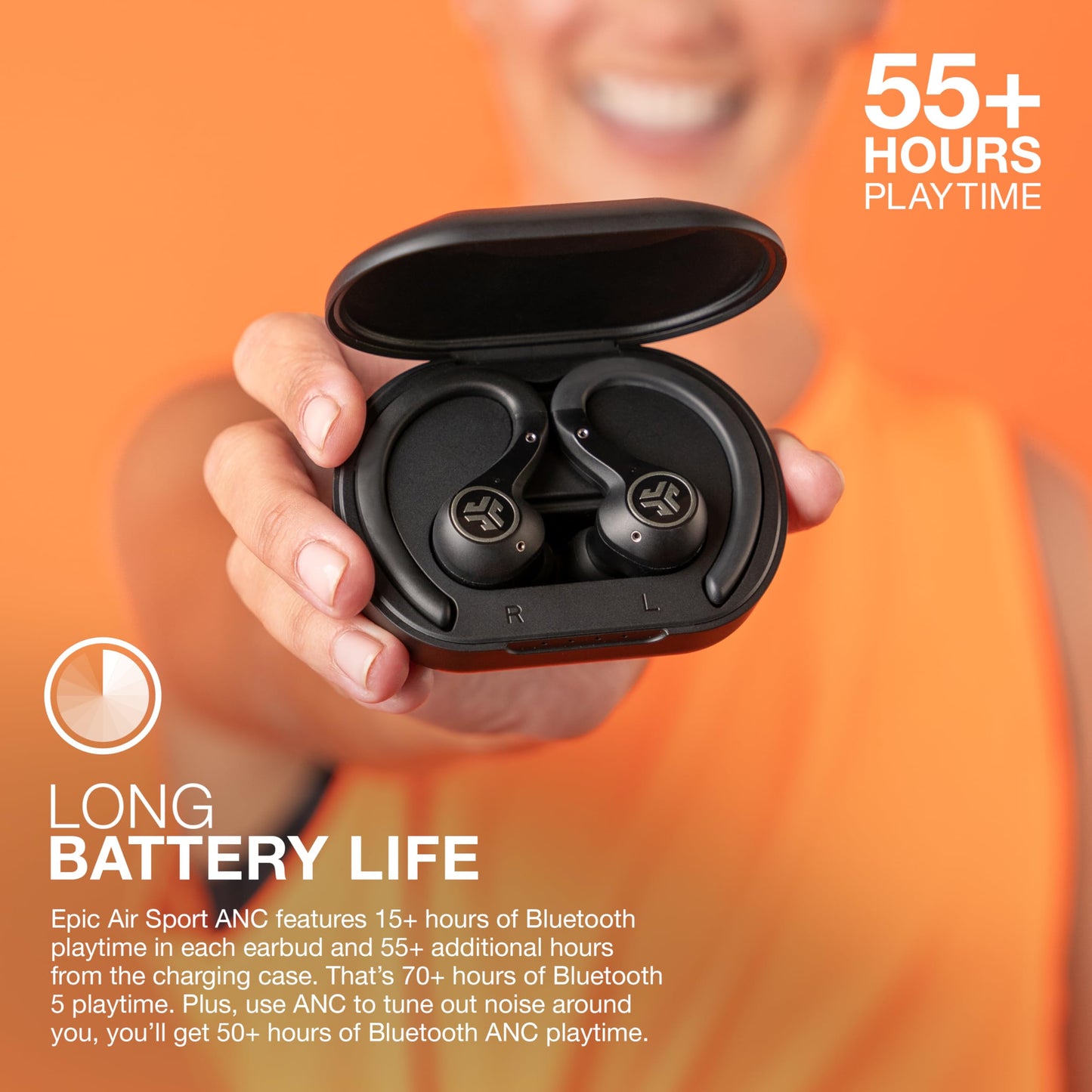 JLab Epic Air Sport ANC True Wireless Bluetooth 5 Earbuds, Headphones for Working Out, IP66 Sweatproof, 15-Hour Battery Life, 55-Hour Charging Case