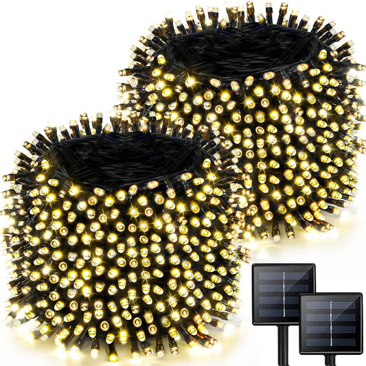 2 Pack 480 LED Solar String Lights for Outside, 170 FT Super Long Solar Chrismas Lights Outdoor with 8 Modes & Memory Function, Waterproof Twinkle