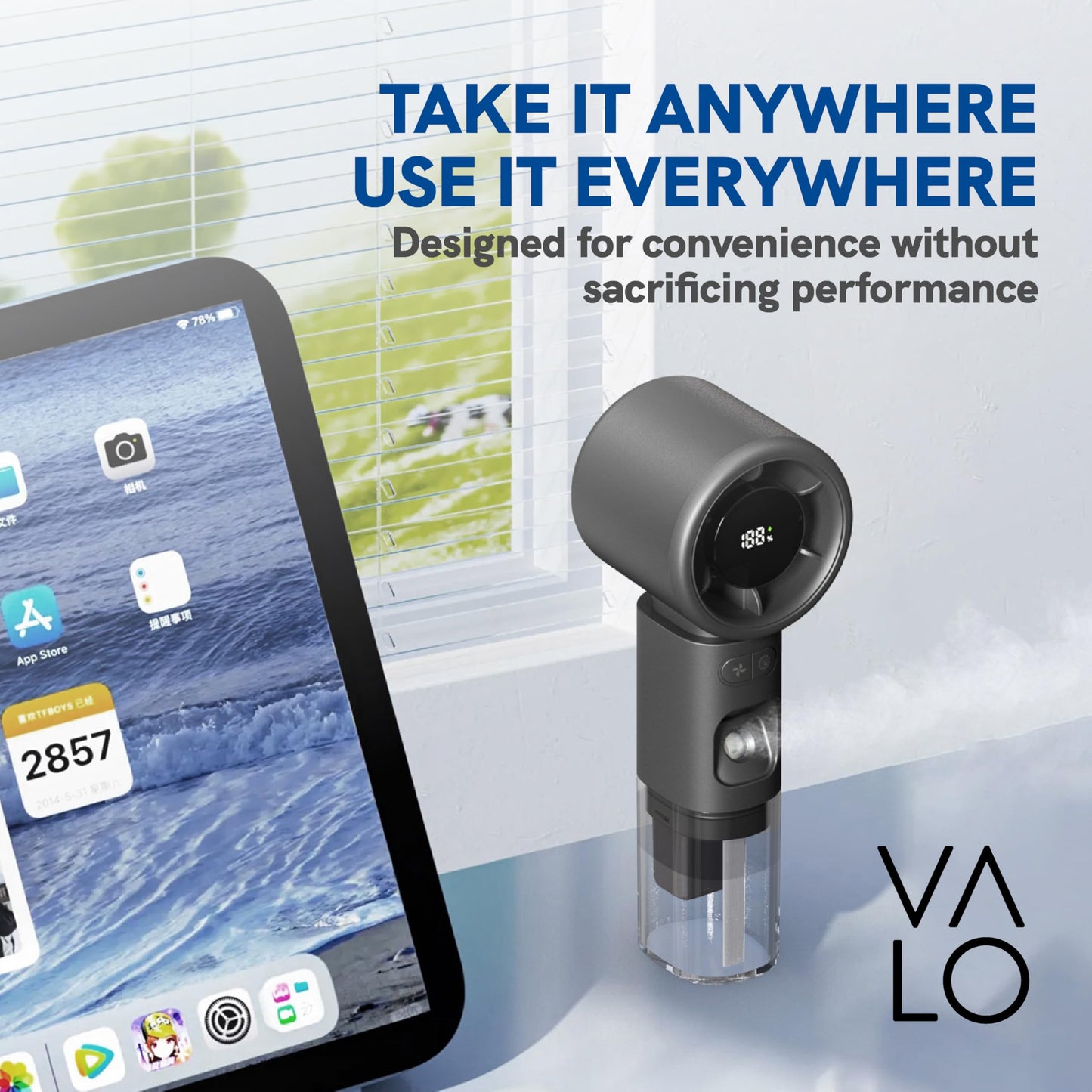 ValoInv Valo Portable Rechargeable Fan - Mini Cooling Fan for Travel, USB Desk Personal Fan with 100 Speeds, Water Cooling Technology, 50ml Tank