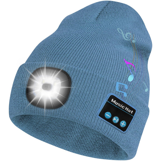 Bosttor Bluetooth Beanie Hat with Light, Headlamp Cap with Headphones and Built-in Speaker Mic, Gifts for Men Women Teen