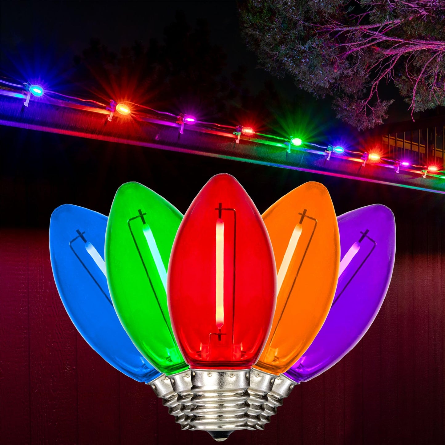 Festive Living 25 Pack C9 LED Filament Bulbs, Multicolor Christmas Lights