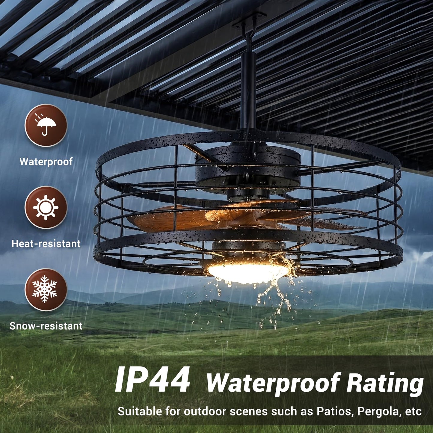 TCL 20" Waterproof Downrod Ceiling Fan with Light & Remote