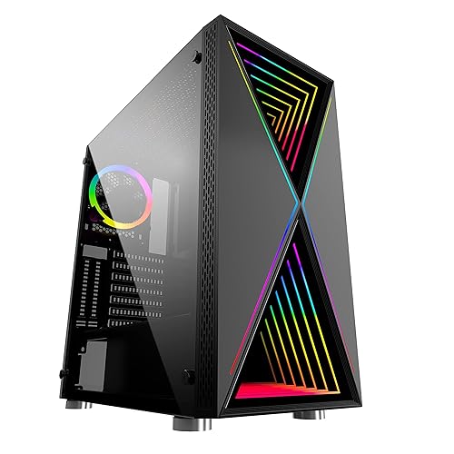 Bgears b-BlackWidow-RGB Black Gaming PC ATX case, Special Ripple Effect Front Panel, Tempered Glass Side. 2 x USB3.0, 3 x PWM 120mm ARGB Fans, Fan