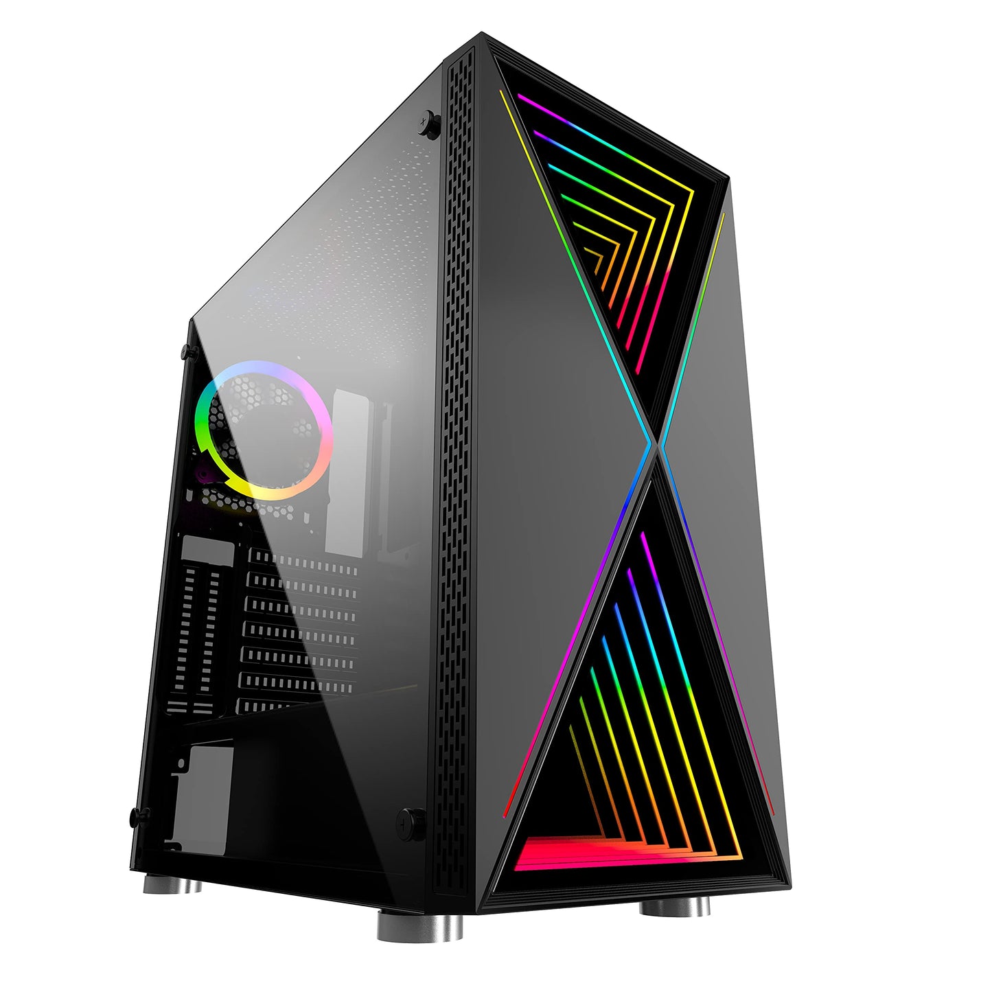 Bgears b-BlackWidow-RGB Black Gaming PC ATX case, Special Ripple Effect Front Panel, Tempered Glass Side. 2 x USB3.0, 3 x PWM 120mm ARGB Fans, Fan