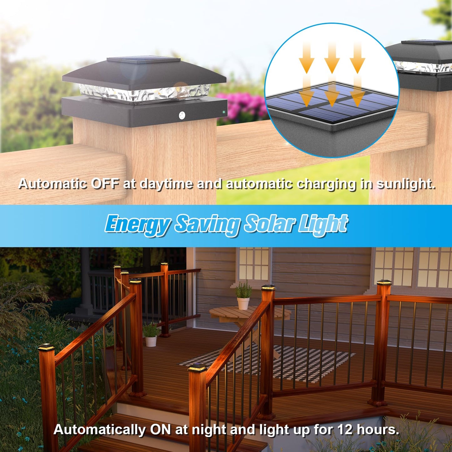VOLISUN 4x4 Solar Post Cap Light 12pack,Solar Fence - Post Lights Outdoor Waterproof for Wooden/Vinyl Post,Black Deck Post Cap Light Solar Powered