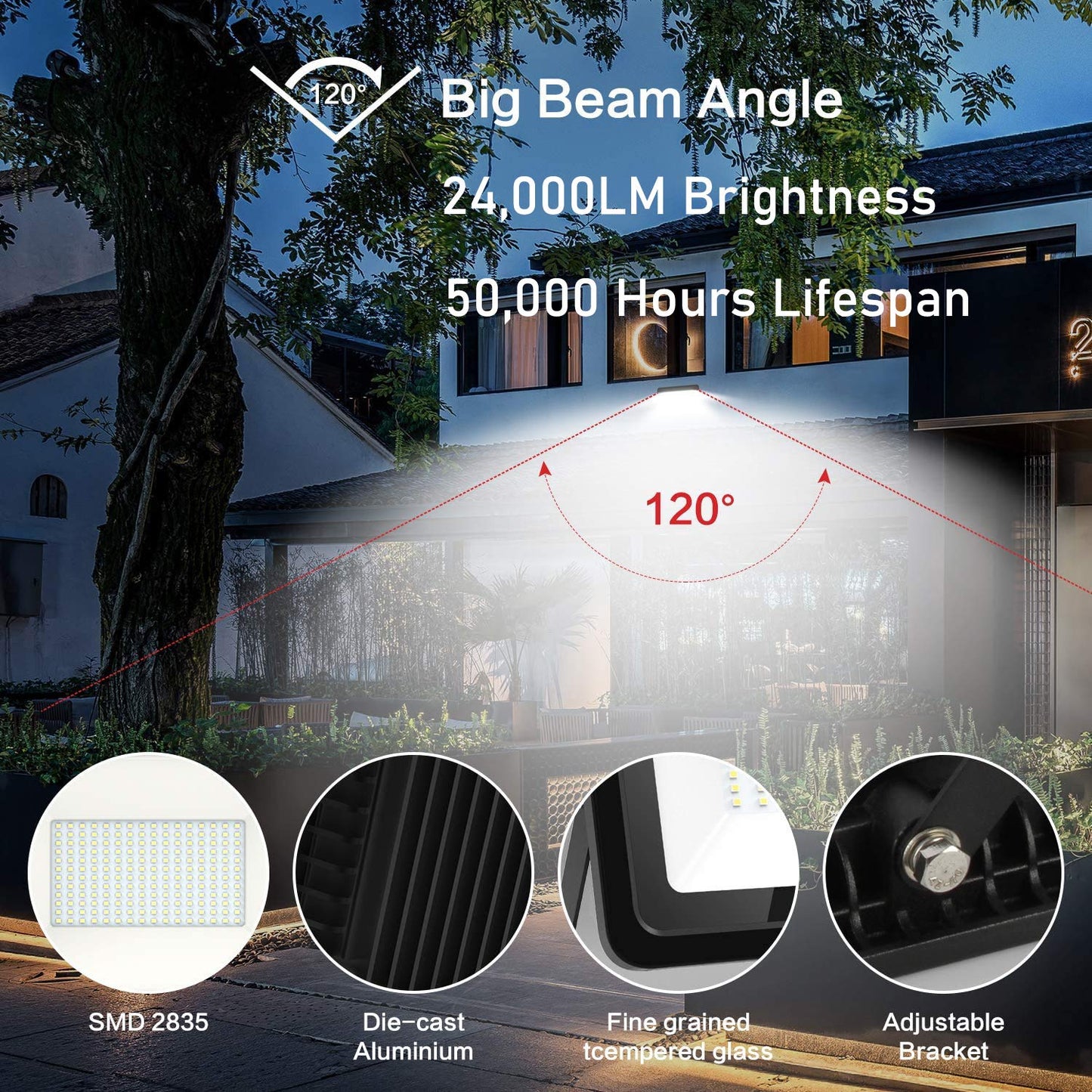 Gopretty 200W LED Flood Light Bulbs 2 Pack, Outdoor Waterproof IP66, 6000K Daylight White, Exteriores Security Floodlights for Yard, Garden, Garage