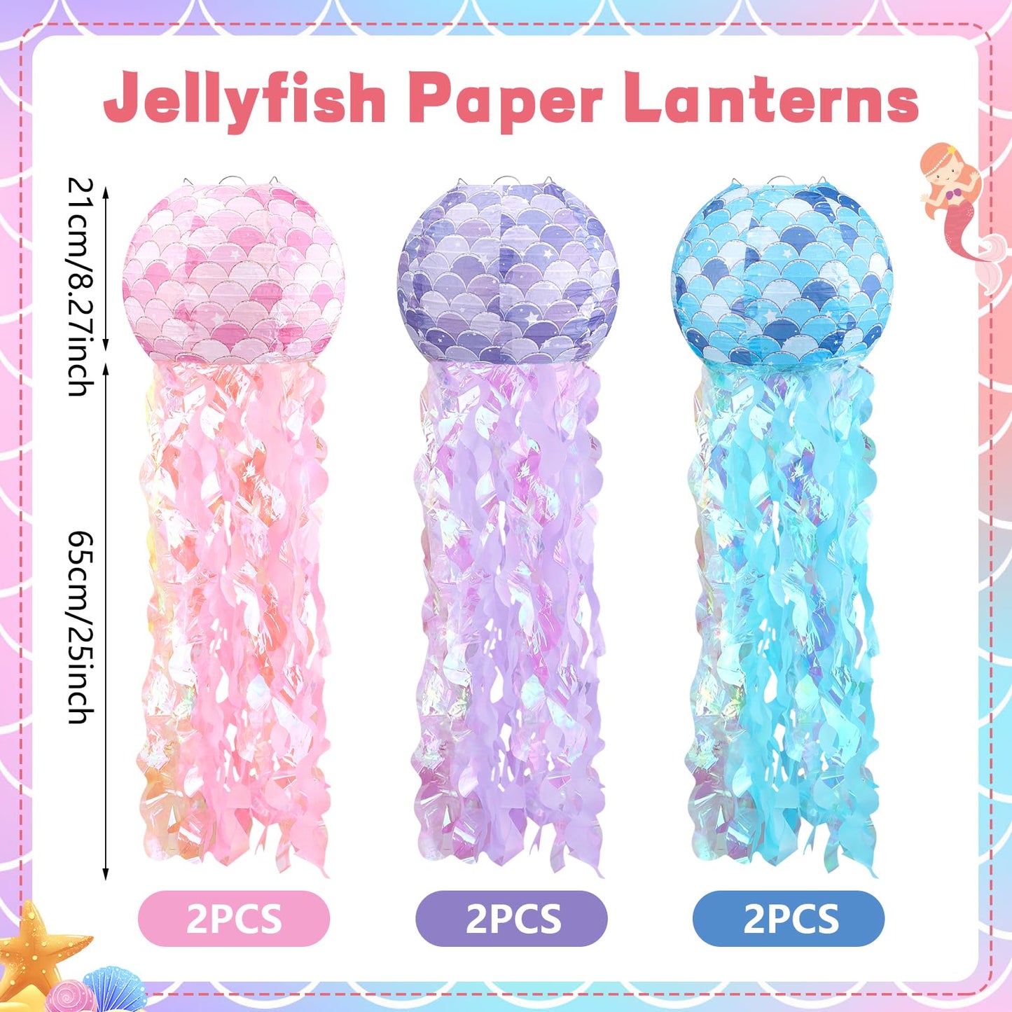 Celehappy 6pcs Jellyfish Paper Lanterns Blue Pink Purple Under The Sea Party Decorations for Mermaid Ocean Themed Birthday Party Decorations Baby