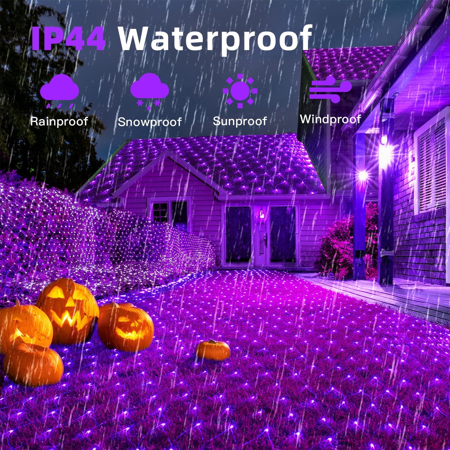 HeKation Halloween Net Lights Outdoor, Purple Halloween Net Mesh Lights 200 Led Bulbs Waterproof, for Indoor, Curtain, Tree, Bush, Party, Wedding
