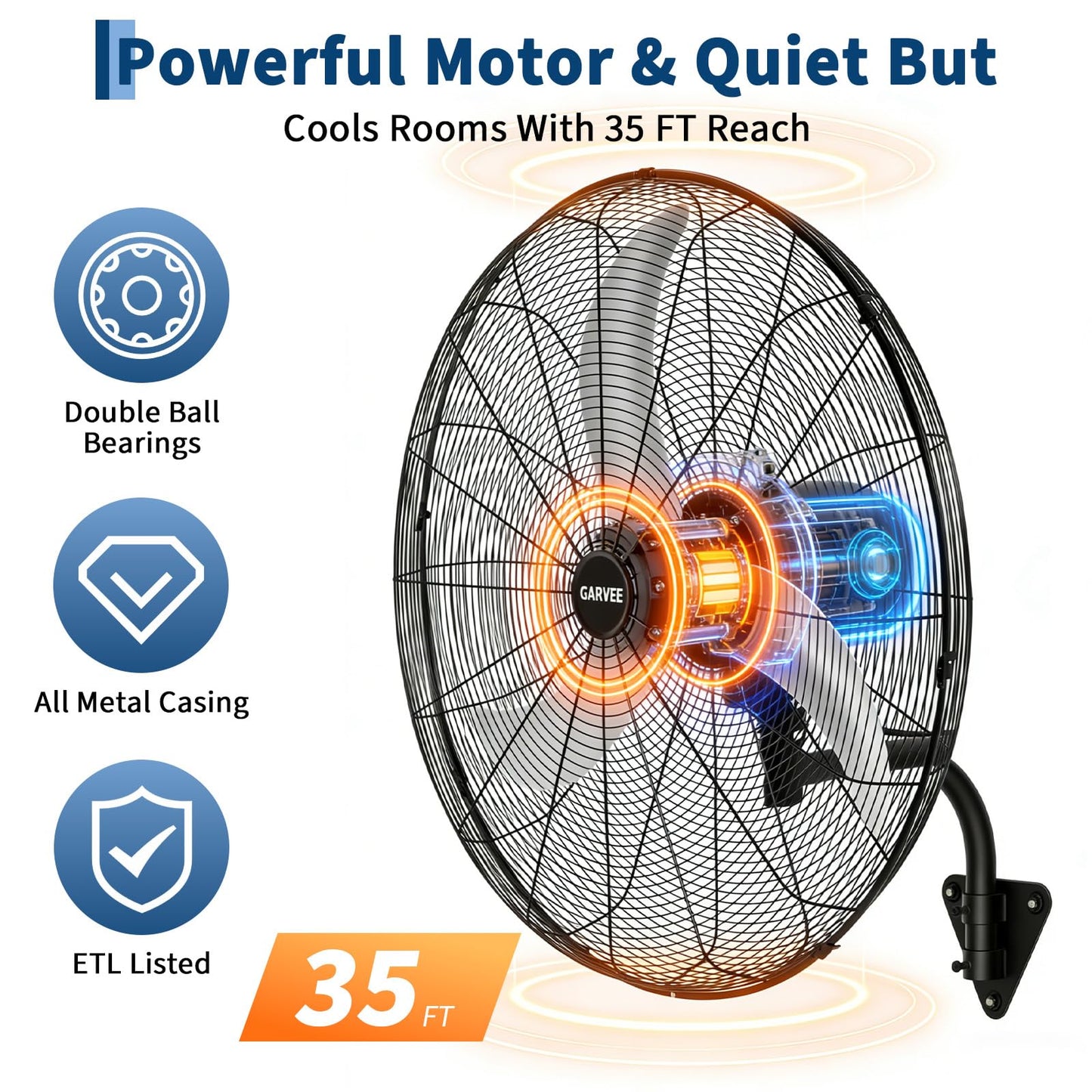 Garvee 30 Inch Wall-Mount Misting Fan, 3 Speed High Velocity 9500 CFM Industrial Wall Fan with Controller, IP44 Waterproof Oscillating Wall Fan