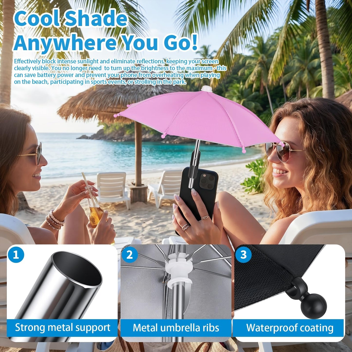 Fuofaska 3 Pack Phone Umbrella for Sun, Cell Phone Shade with Clip, Protects from Sunlight, Glare, Rainproof, Suitable for Outdoor