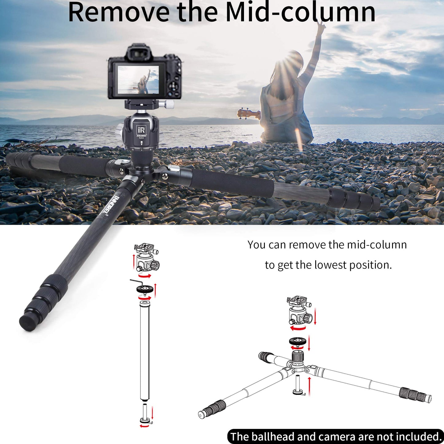 Carbon Fiber Tripod-INNOREL RT75C Without Ballhead Super Professional Tripod Monopod Heavy Duty Compact Stand Support for Digital DSLR Camera Travel