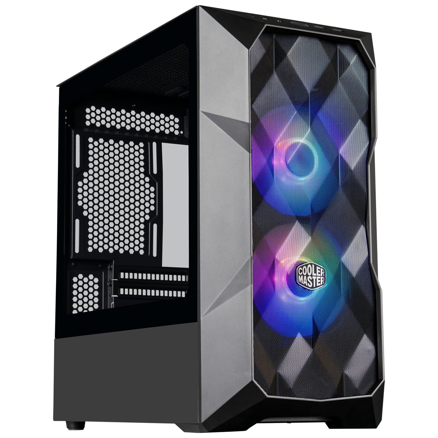 Cooler Master TD300 Mesh Micro-ATX Tower with Polygonal Mesh Front ana Removable Top Panel, ARGB/PWM Hub Tempered Glass, Dual Sickleflow PWM ARGB