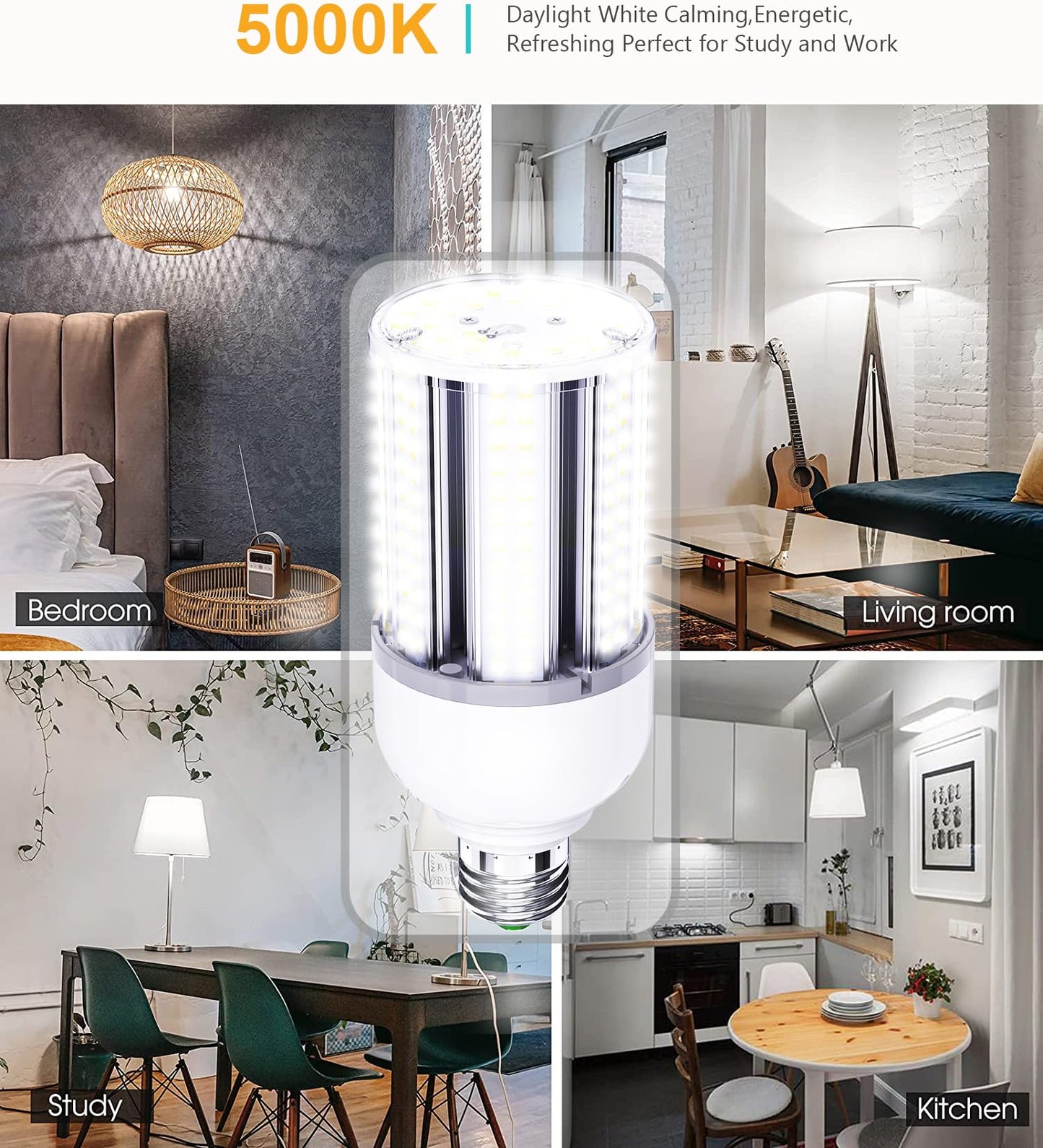 300W Equivalent LED Corn Light Bulb 5000 Lumen 5000K 30W Large Area Cool Daylight White E26/E27 Medium Base for Outdoor Indoor Garage Warehouse