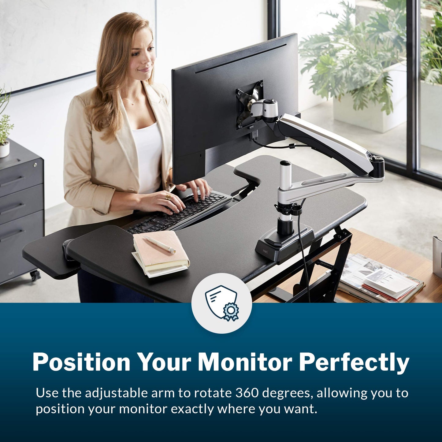 Vari Single Monitor Arm - VESA Monitor Mount w/ 360 Degree Adjustment - Monitor up to 27 inches, 19.8 lbs - Single Monitor Mount with Full