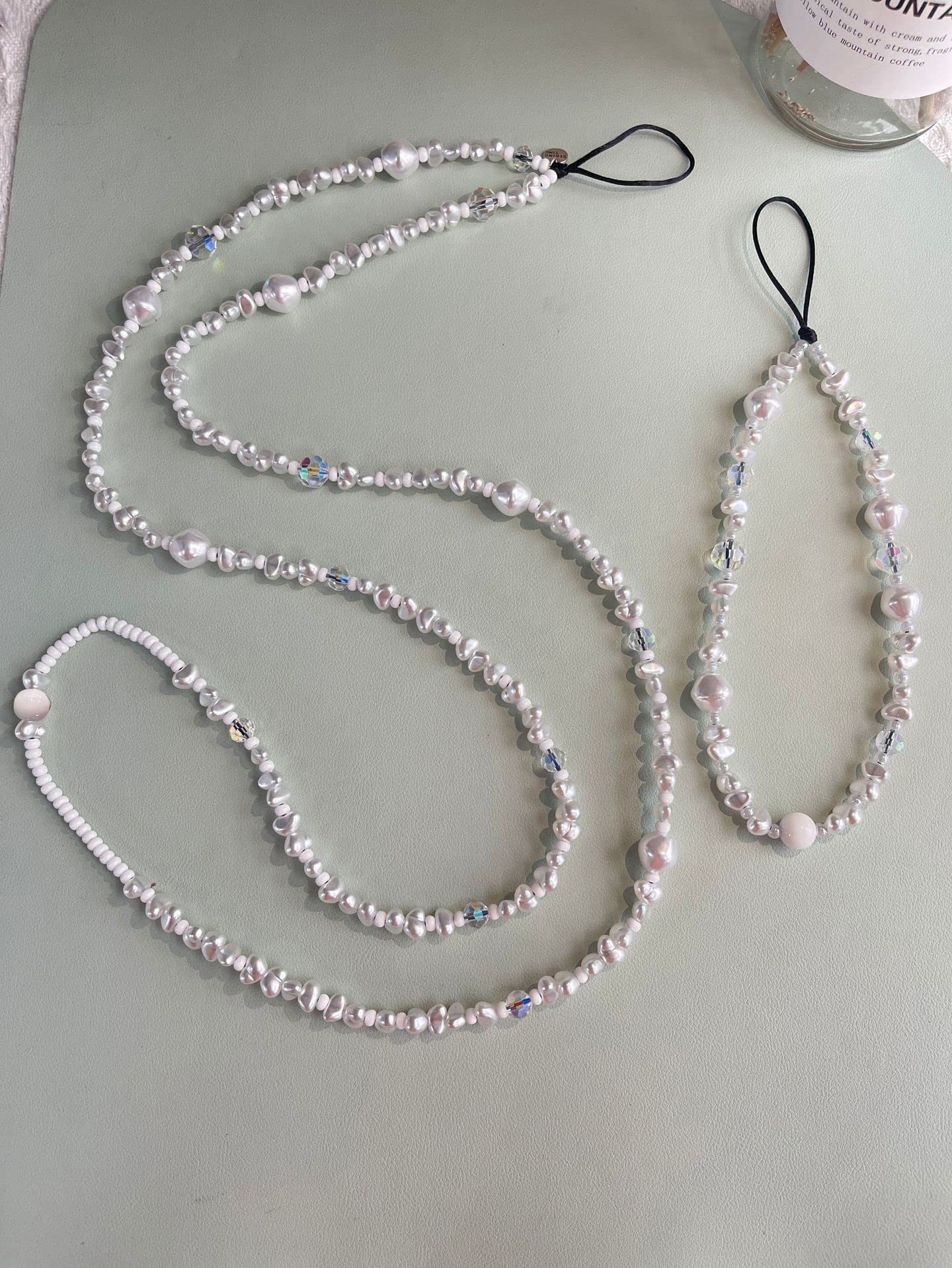 Staqlo Pearl Beaded Phone Lanyard Crystal Beads 47in Crossbody Digital Camera Strap Chain Anti-Lost Neck Phone Chain String for iPhone 17 Pro Max 16