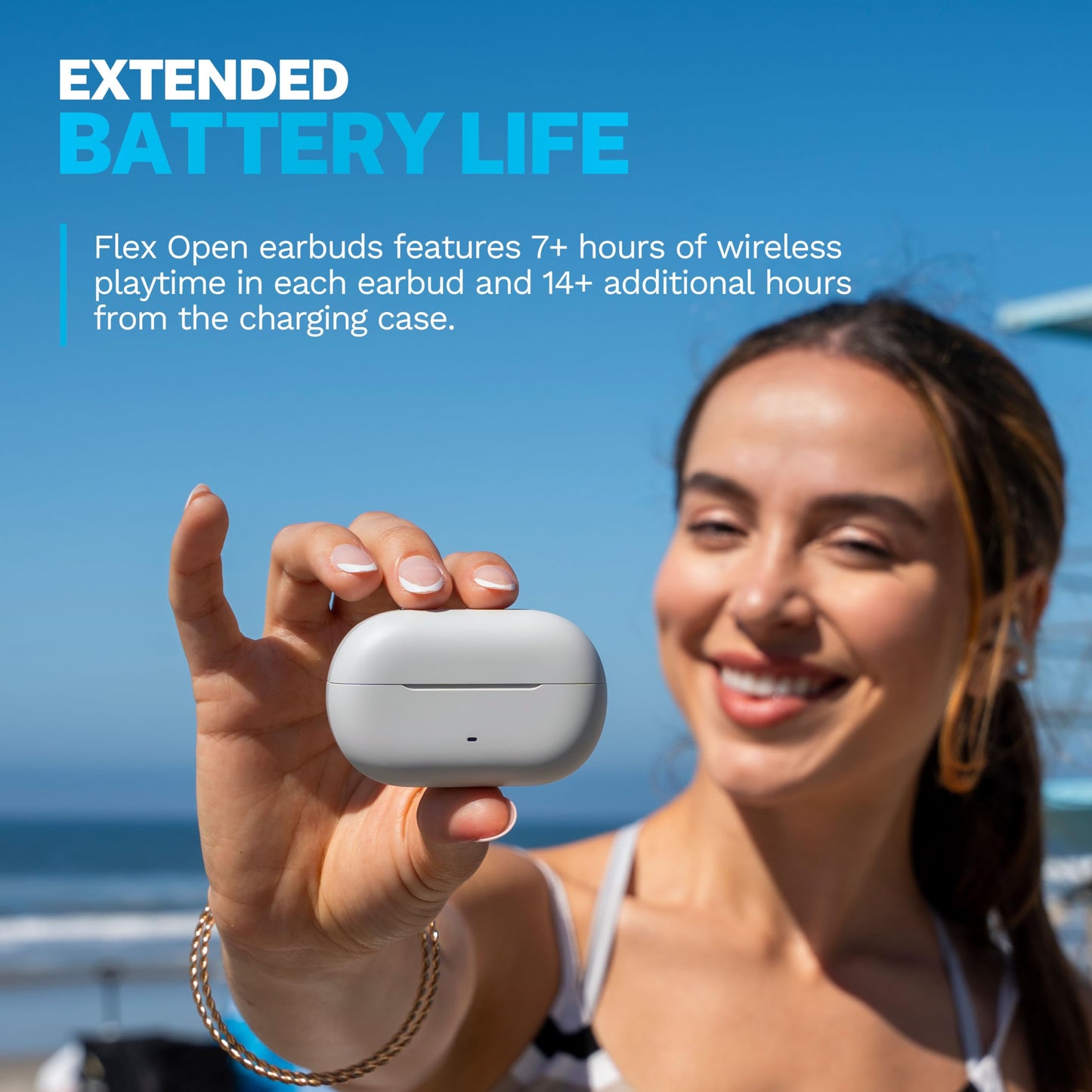 JLab, Flex, Open Ear Earbuds, Clip On Wireless Bluetooth Earbuds, Open Ear Headphones, Cloud White