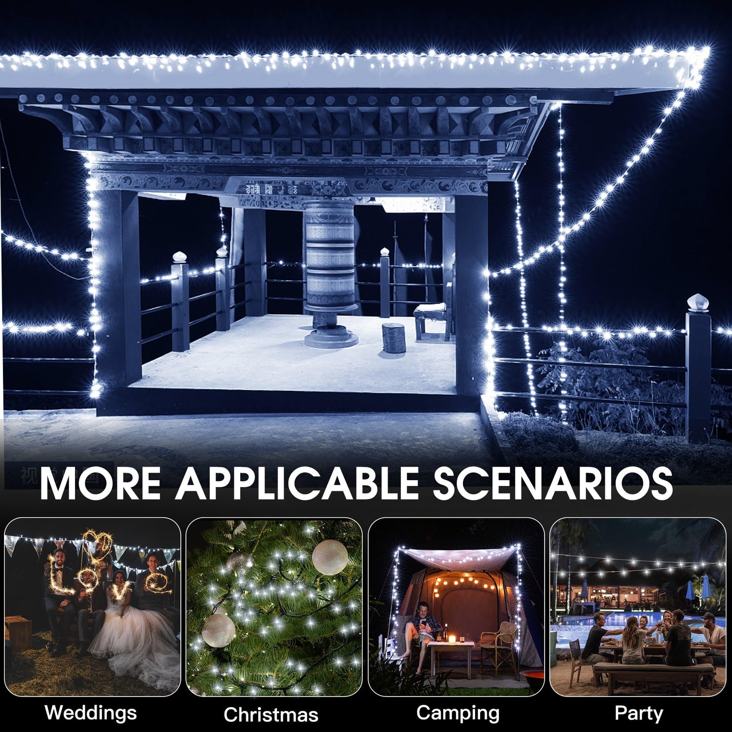 Vimorg Solar String Lights Outdoor, 2 Pack 79FT 200 LED Waterproof Solar Christmas Lights with 8 Lighting Modes for Tree Yard Garden Party Xmas