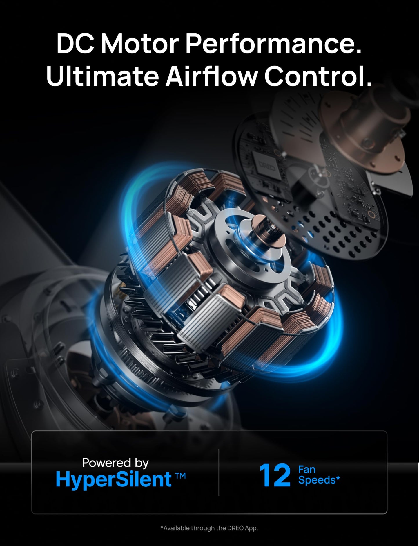 DREO Smart Ceiling Fan with Lights, 52 Inch, 12 Speeds & 3 Fan Modes, Stepless, Dimmable LED Light, Timer, 22dB Quiet DC Motor, Remote/APP/Alexa