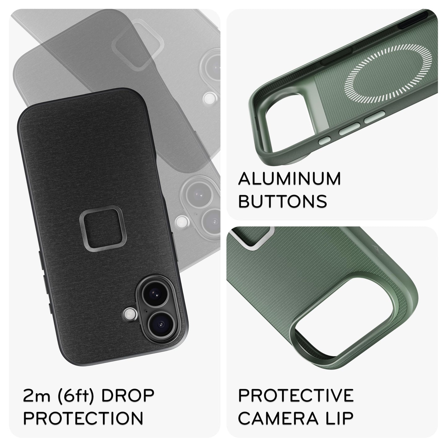 Peak Design Mobile Everyday Phone Case for iPhone 17, Sage, Slim Profile, Drop Protection, Weatherproof Fabric Shell, SlimLink Connects to Mobile