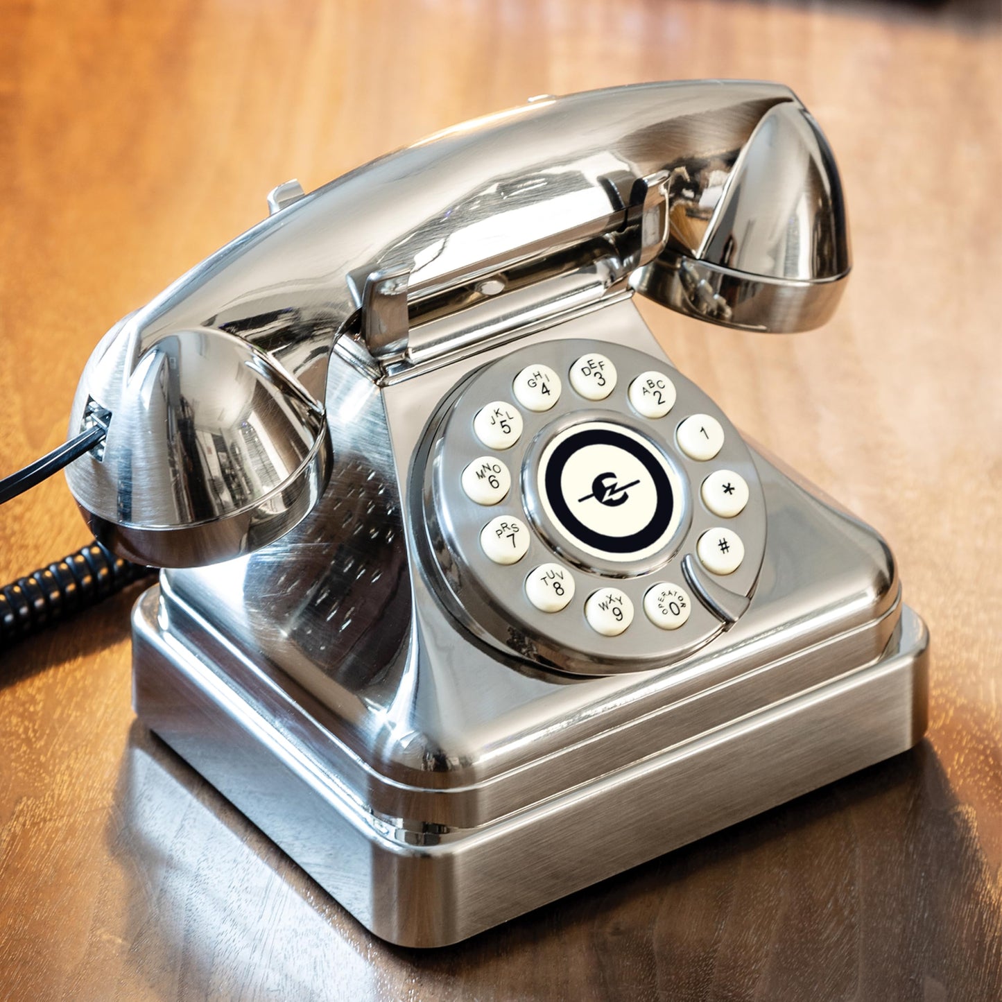 Crosley CR62-BC Kettle Classic Corded Desk Phone - Landline for Home with Retro Rotary Style, Brushed Chrome