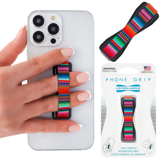 LOVEHANDLE Universal Phone Grip for Smartphones & Mini Tablets - Phone Holder for Hand - Wireless Charging Compatible - Made in The USA - Serape