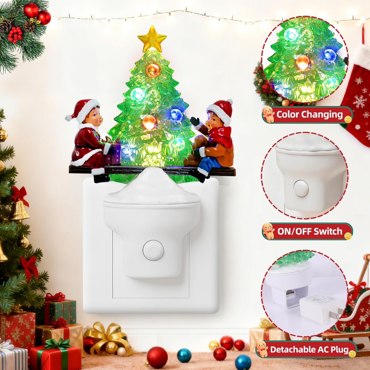 Yuxelulmai Christmas Tree Night Light Plug into Wall USB Portable Christmas Decorative Night Light Decoration for Kids Adults Bedroom Kitchen Living