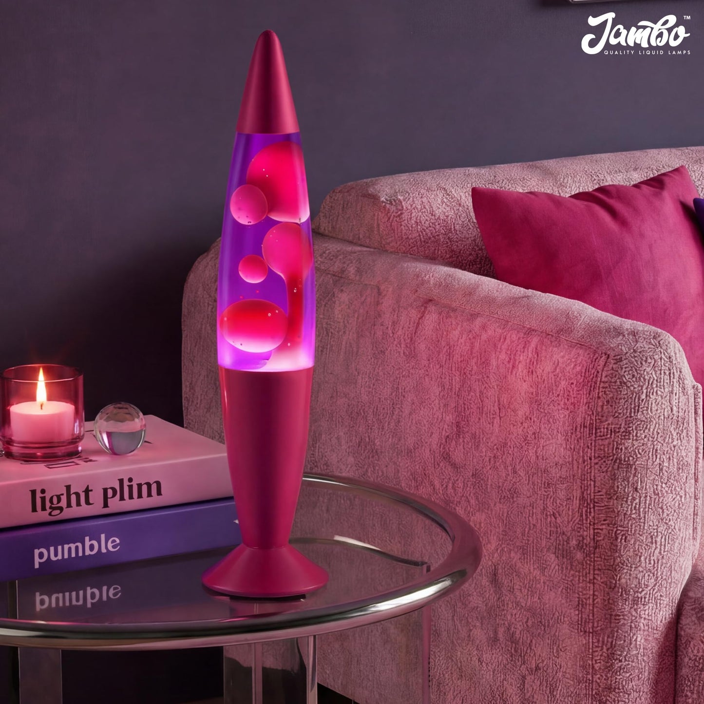 JAMBO 16" Beautiful Lamp- Purple with Pink Wax, Relaxing Liquid Light, Night Light Nightlight, Home Decor Living Room Office Bedroom Lamp for Adults