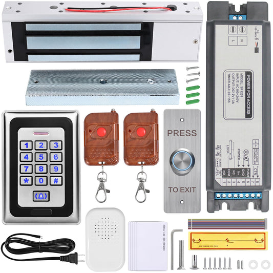 Smart Access Control System Kit - Metal Touch Keypad, 1200LB Magnetic Lock, Tuya App Remote Access, 2 Remote Controls, RFID Cards, Metal Exit Button
