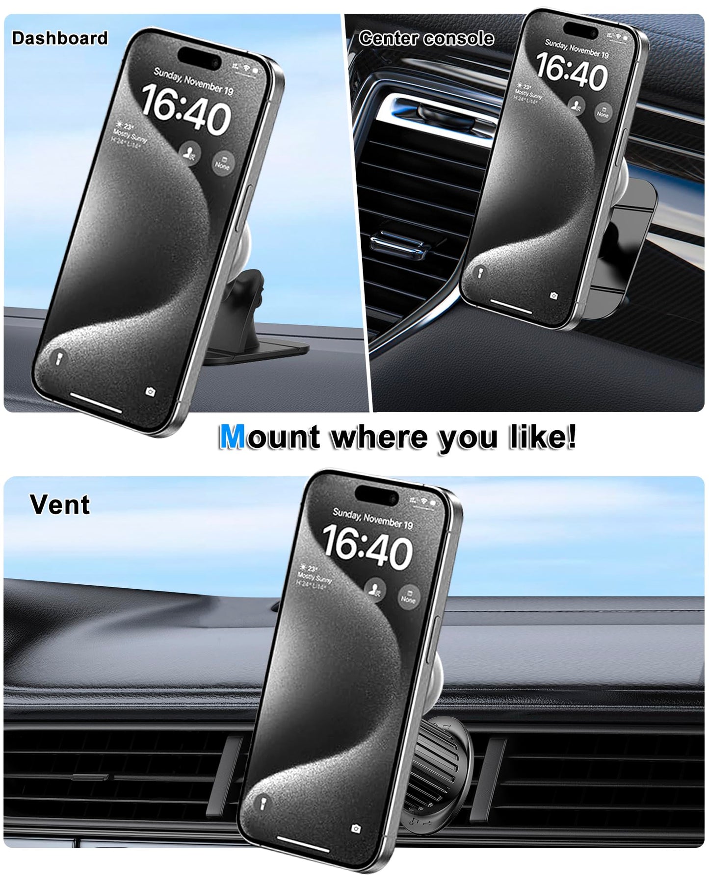 JCTRIWAY Vent or Dashboard Car Phone Mount for Popsocket, Dashboard Adapter Adhesive and Vent Clip, Compatible with Most Popsocket, Fits All