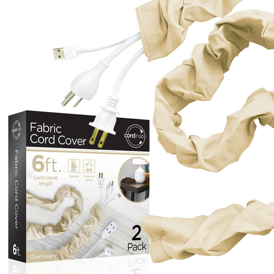 Cordinate Fabric Cord Cover 2 Pack, 6 Ft, Cable Management and Hider, Easy Installation, Great for Lamps, Light Fixtures, and Desks, Champagne, 48660