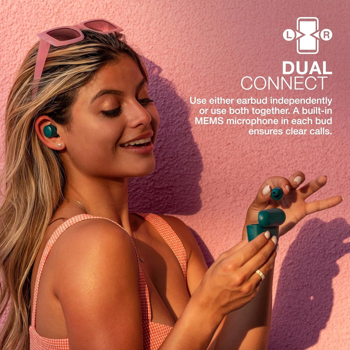 JLab Go Air Pop+, True Wireless Earbuds, Bluetooth Earbuds with Microphone, Dual Connect, USB-C Charging Case, Teal
