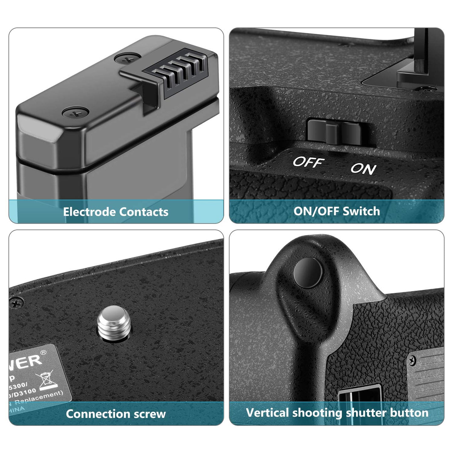 Neewer Professional Vertical Battery Grip Replacement for Nikon D3100/D3200/D3300/D5300 SLR Digital Camera, Works with 1 or 2 Pieces EN-EL14 Batteries