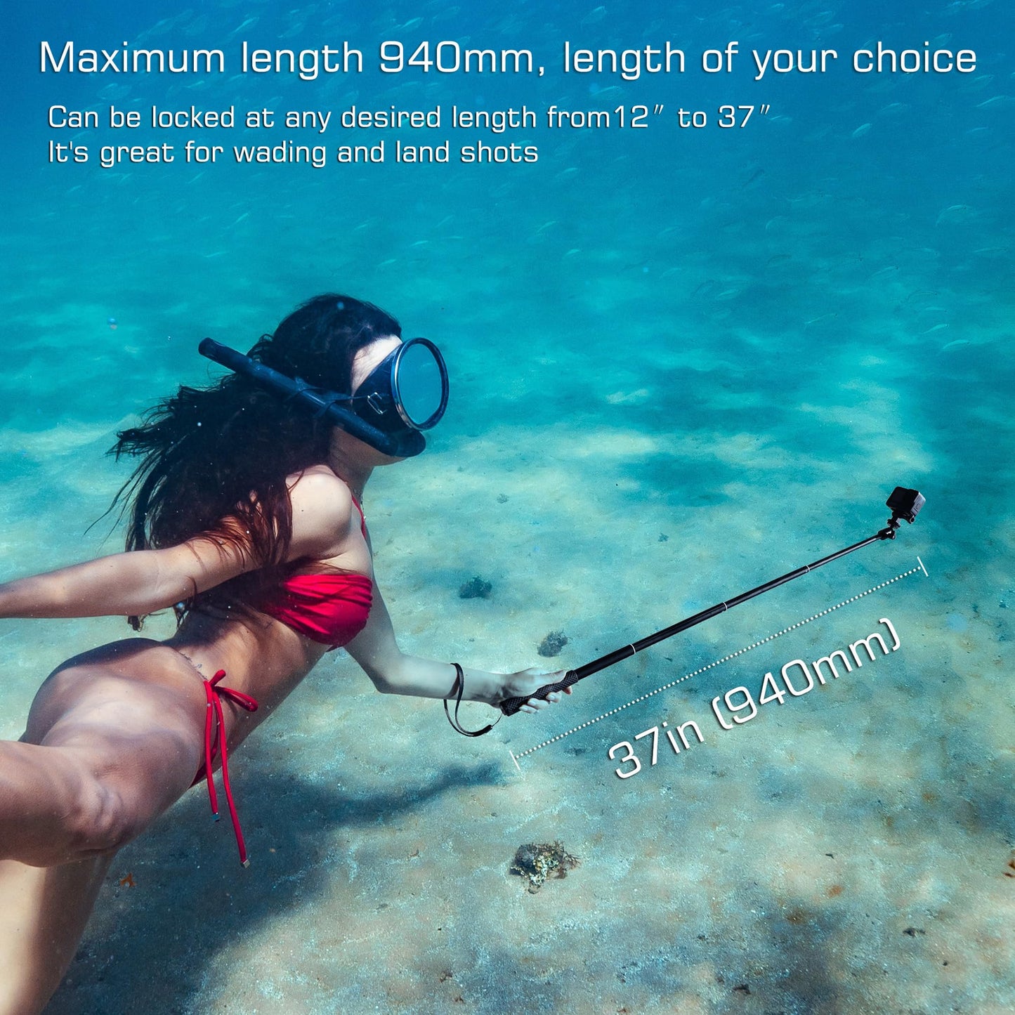 GEPULY 360° Underwater Selfie Stick with Tripod Stand for GoPro Hero 13 12 11 Diving Extension Stick Pole Monopod for Insta360 Ace Pro DJI OSMO Action