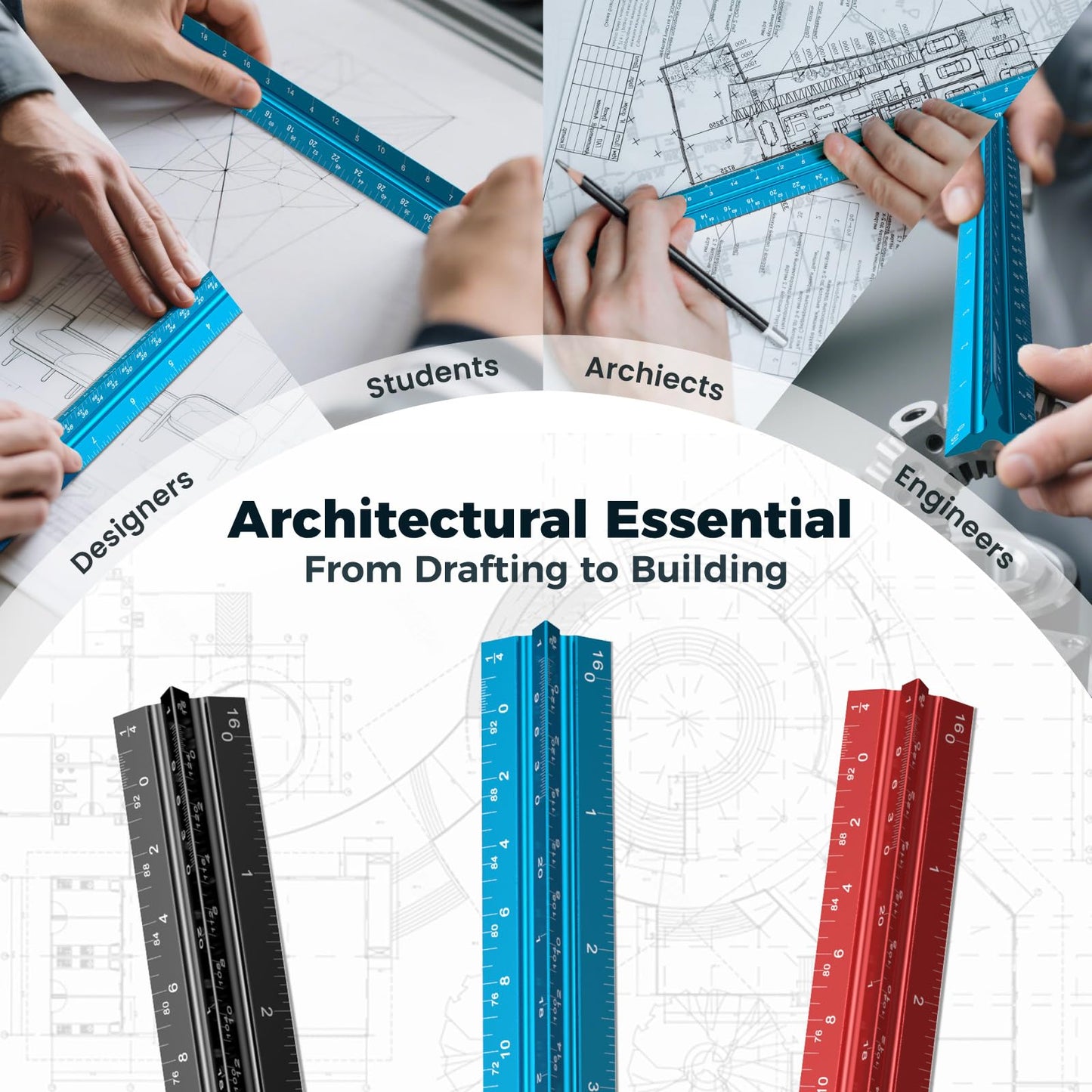 Rena Chris Architectural Scale Ruler: 12" Imperial Aluminum Alloy Metal Architecture Measuring Tools, Engineering Drafting Construction Drawing