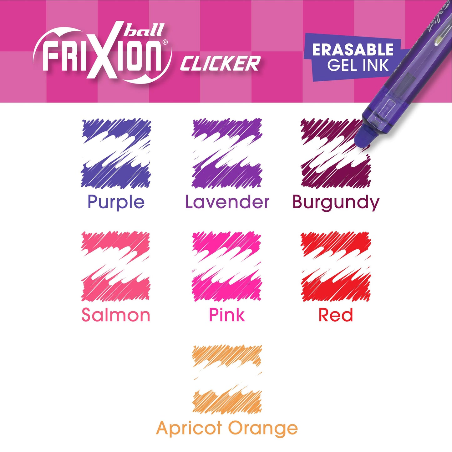Pilot, FriXion Vibe Clicker Premium Erasable Gel Ink Pens, Find Your DreamGlow Vibe, Uplifting & Dreamy Colors, 7 Pack, Fine Point 0.7 mm, Assorted
