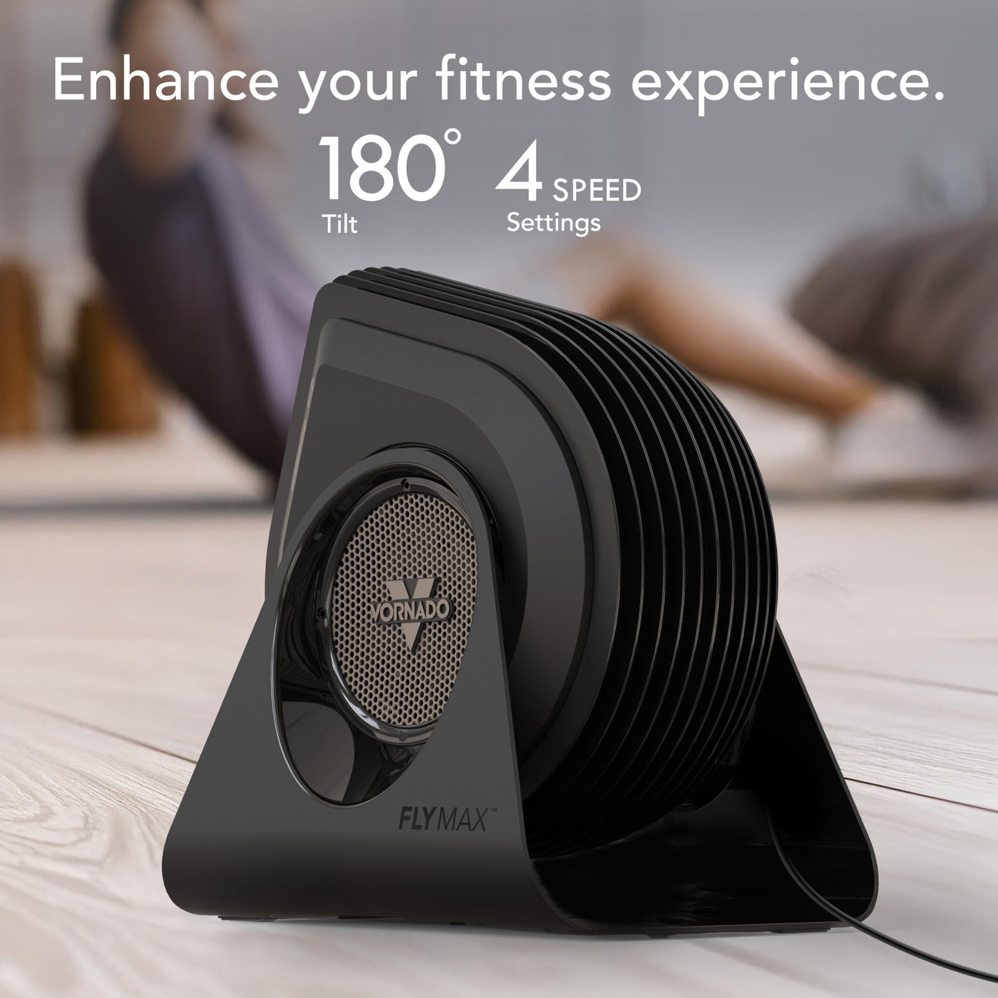 Vornado FLY MAX High Velocity Floor Fan, 4 Speed Settings, 180° Adjustable Tilt, Remote Control, 2300 FPM, Powerful Airflow, Fitness Cooling for Gym