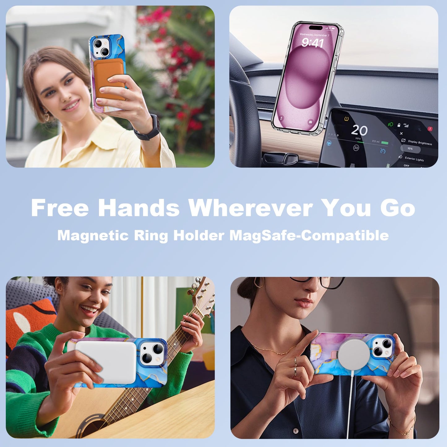 ETPESOK Compatible with iPhone 15 Plus Case Marble Pattern with Magnetic Ring Stand [Compatible with Mag-Safe] TPU Protective Phone Case for iPhone 15