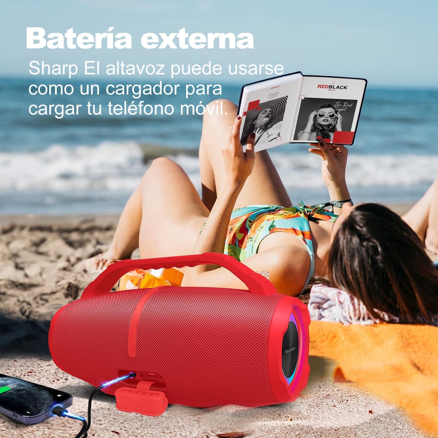 Sharp GX-BT490 Bluetooth Speaker with DSP Technology | Waterproof IP67 | 10 Hour Playtime | Light Effects | 120W Max Power with Deep Bass | True