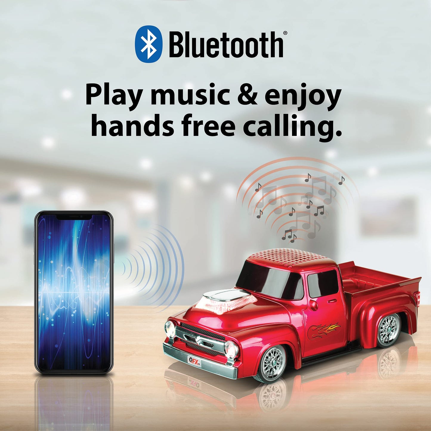 QFX Bluetooth 1956 Pickup Truck Replica Speaker, 3-inch Speakers, Hands Free Link, Built-in Microphone, FM Radio and LED Party Lights, Red - BT-1956