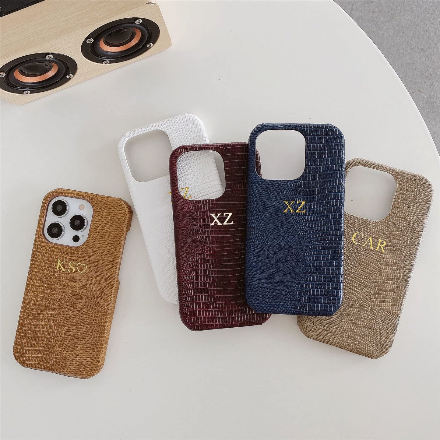 ZIPULIS Personalise Gold Silver Initial Letters Leather Case for iPhone 14 Promax 13 Pro Xs Max 12 11 XR 7 8 Plus Luxury Lizard Skin Texture PU Cover