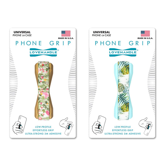 LOVEHANDLE Universal Phone Grip for Most Smartphones, Mini Tablets and Cases, Pineapple Flower Field Design Elastic Strap with Gold and Light Blue
