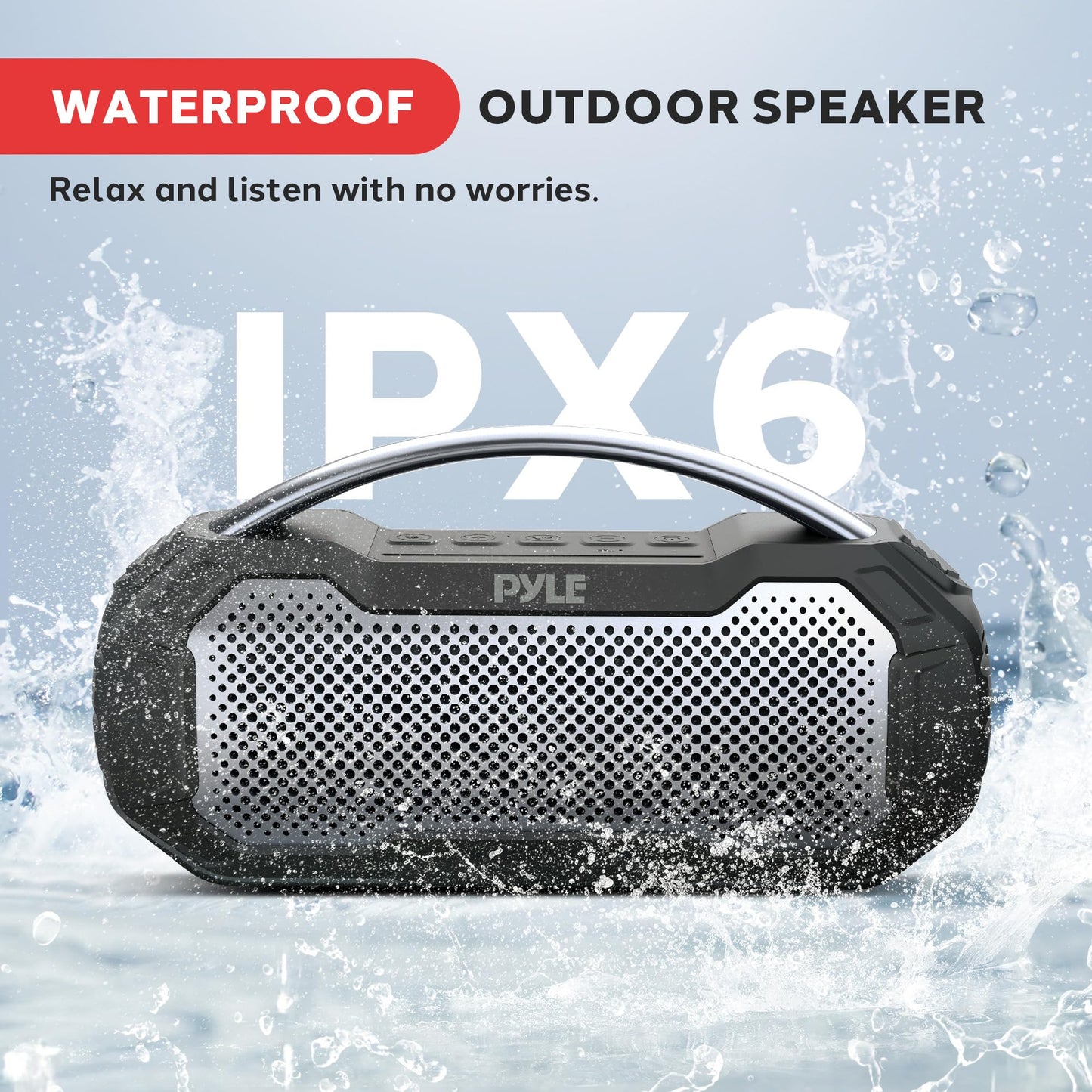 Pyle Portable Wireless Bluetooth Loud Streaming Speaker w/Deep Bass Hands-Free Microphone w/TWS Stereo Sound Function - IPX6 Waterproof Outdoor