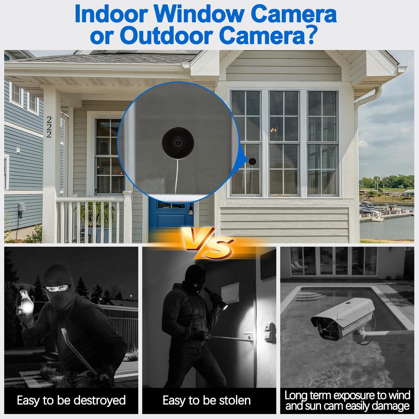 4MP Smart Window Security Camera, WiFi Home Surveillance Camera with Color Night Vision, Motion Detection, 2-Way Audio, AI Human Detection, Easy Mount