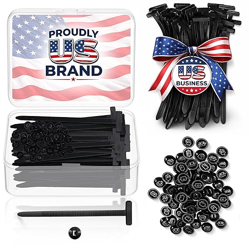100 Pcs Nylon Universal Cable Tie Buckles - Heavy-Duty Zip Tie Buckle Clips with Pin & Button Design, Self-Locking, UV Resistant, Easy Install for Car