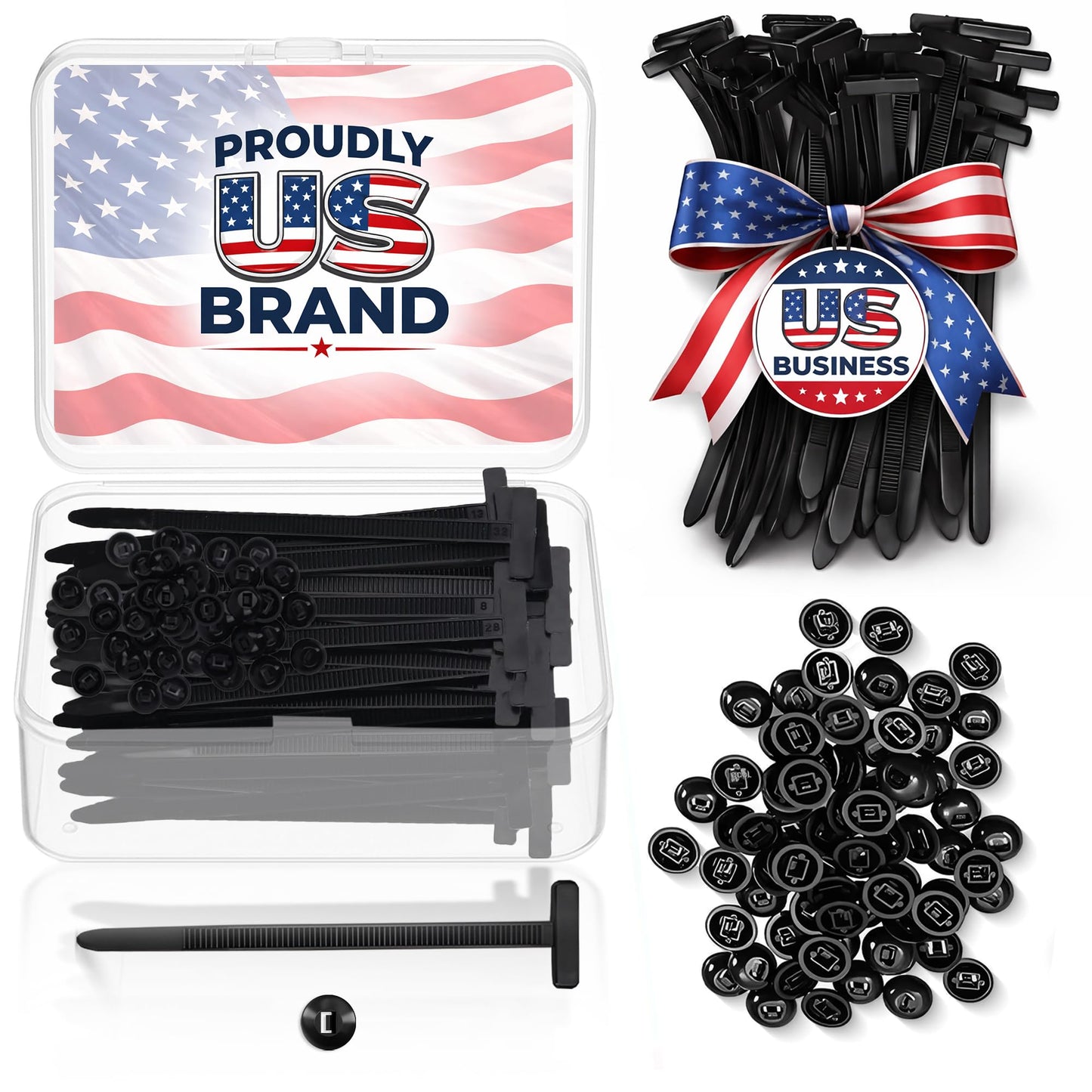 100 Pcs Nylon Universal Cable Tie Buckles - Heavy-Duty Zip Tie Buckle Clips with Pin & Button Design, Self-Locking, UV Resistant, Easy Install for Car