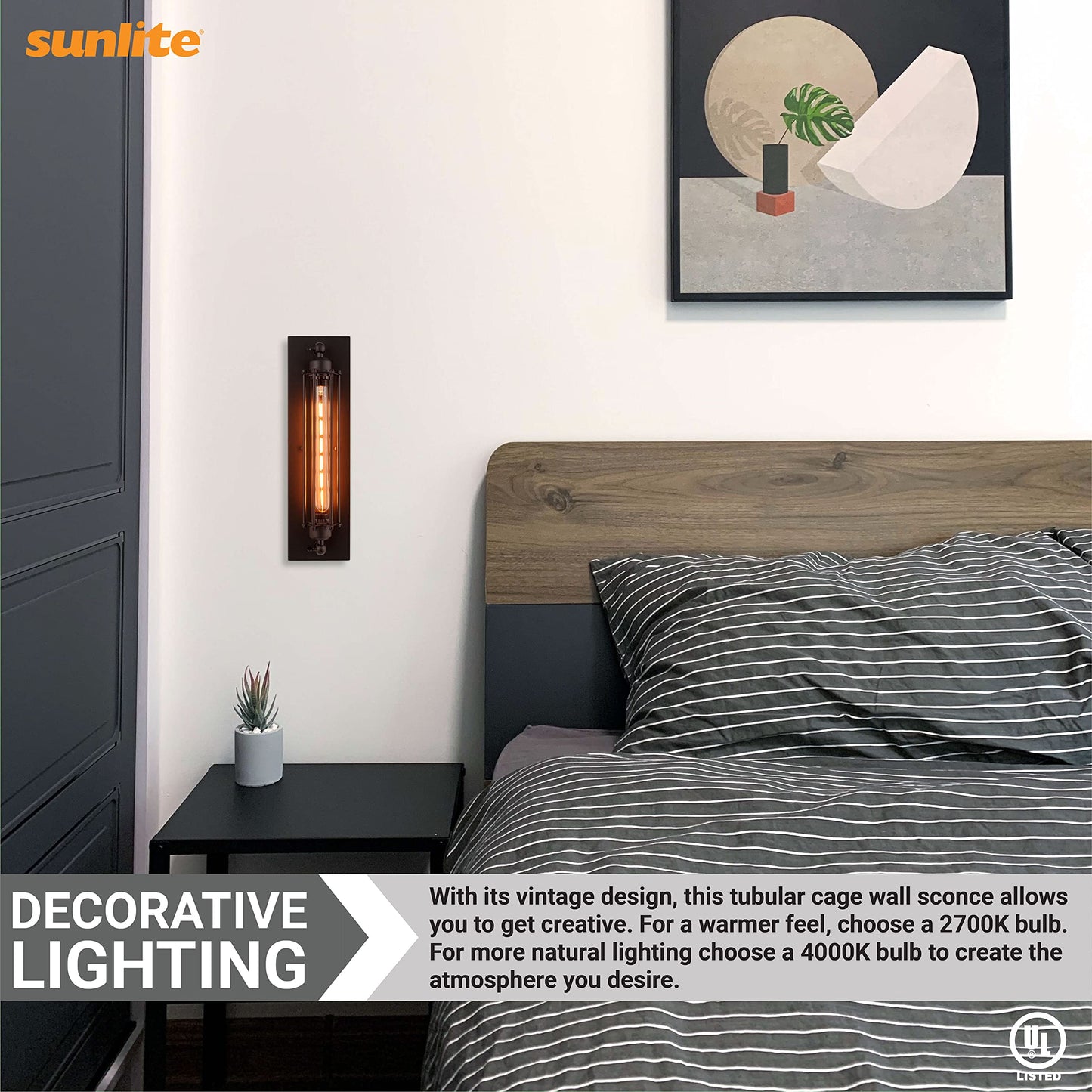 Sunlite 07038-SU Vintage-Inspired Tubular Cage Wall Sconce, Steampunk Industrial Light, Antique Style Metal Fixture, Medium Base Socket (Bulb Not