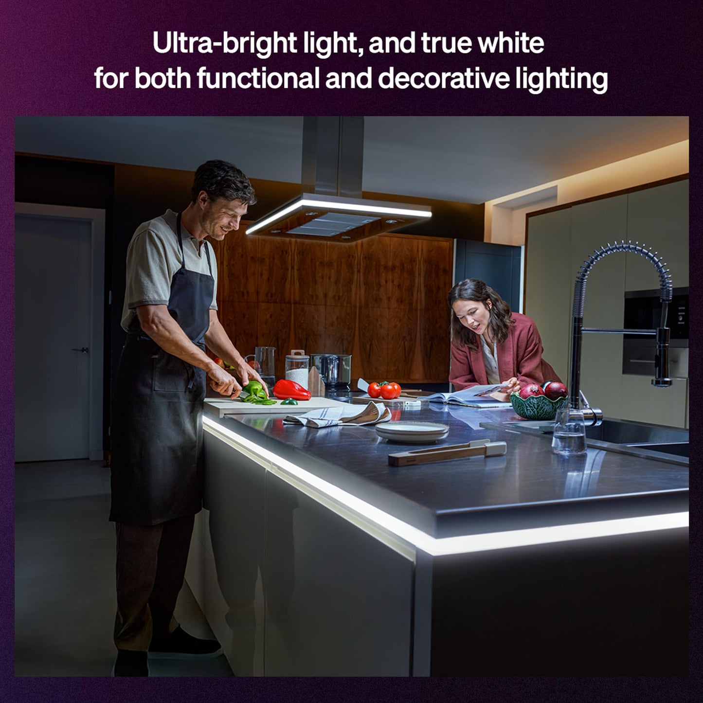 Philips Hue OmniGlow 9.8-Foot Micro LED Strip Light, 2700 lm, Vibrant Color and Ambiance, Flexible Indoor Lighting, Uniform Light, Cuttable, App