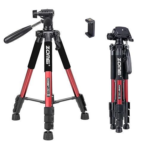 55" Tripod Q111 Travel Camera Tripod with 3-Way Pan Head and Phone Holder Mount for Gopro,Projector,Smartphones Webcam,Spotting Scopesto Live