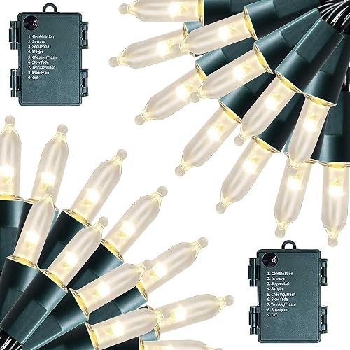 FUNPENY Battery Operated Christmas Mini String Lights, 2 Pack Total 100LED 32FT 8 Modes Waterproof Fairy Lights, Christmas Decorations for Indoor
