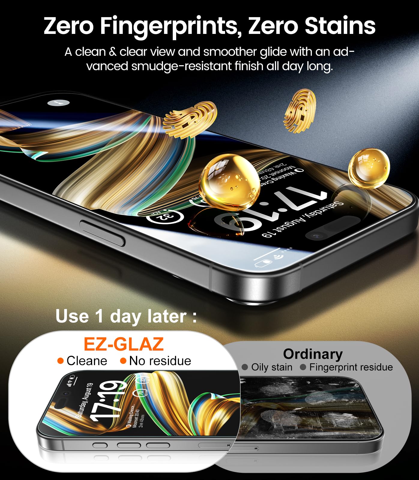 EZ-GLAZ-4 Pack for iPhone 17 Pro Max Screen Protector[6.9"] 9H+ Hardness 12FT Military Grade Shatterproof Long Durable Tempered Glass Film
